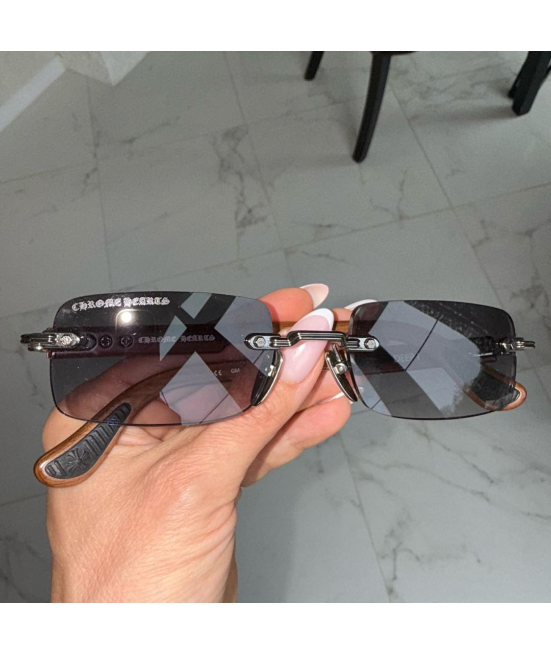 CHROME HEARTS Голубые деревянные солнцезащитные очки, фото 3