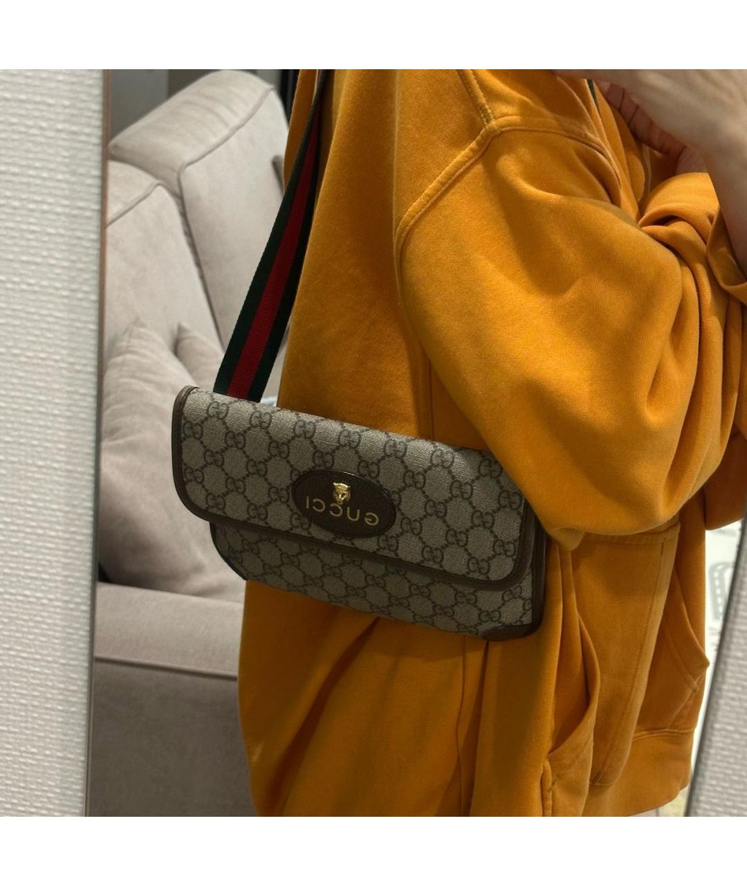GUCCI Бежевая жаккардовая сумка через плечо, фото 5