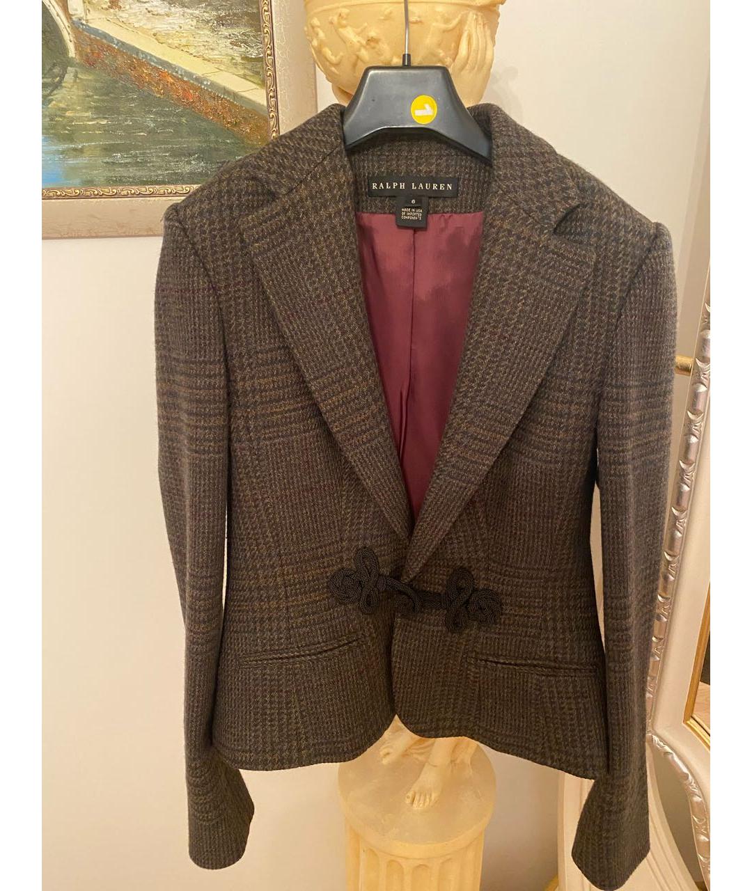 RALPH LAUREN Коричневый твидовый костюм с юбками, фото 9