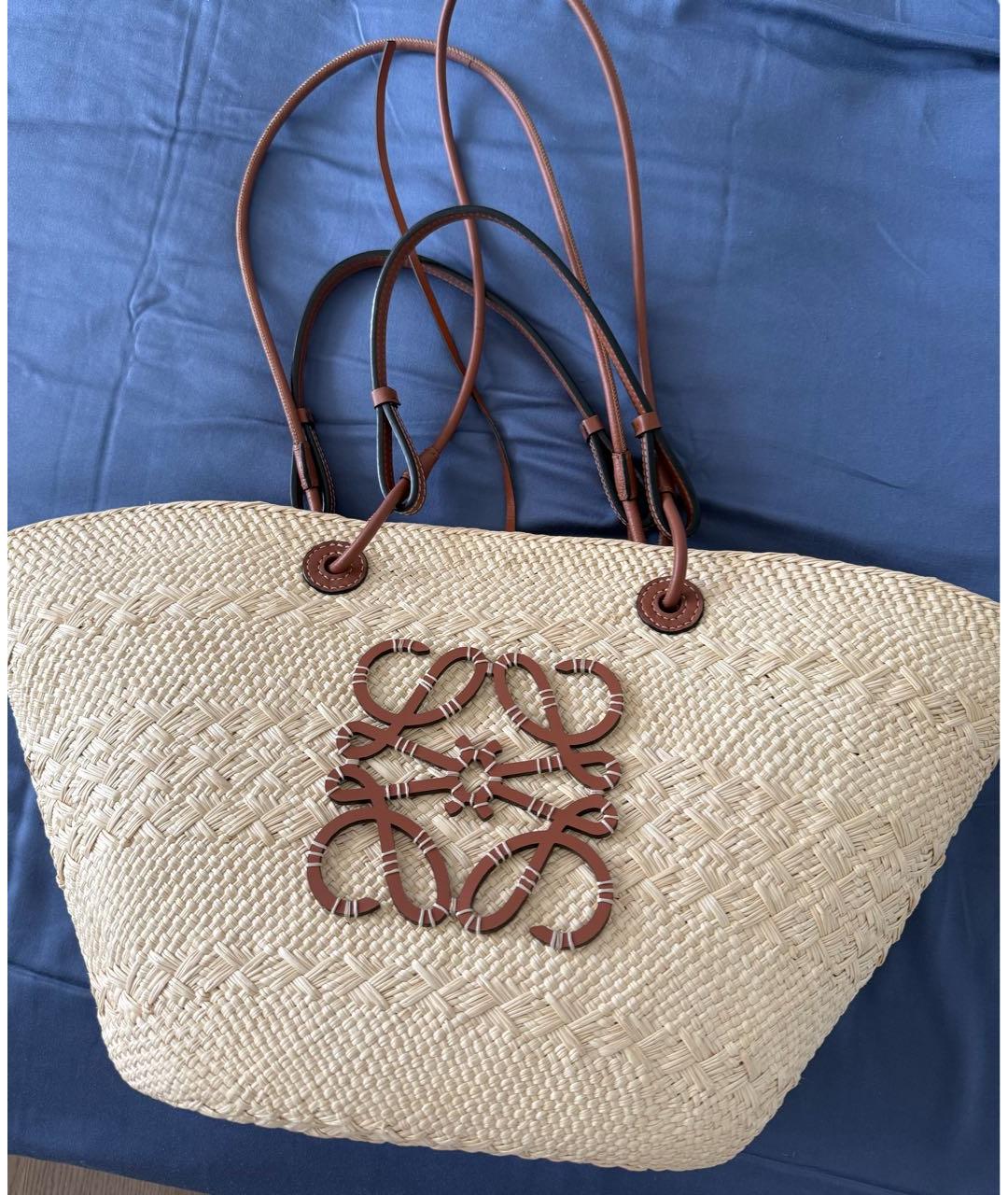 LOEWE Бежевая пелетеная пляжная сумка, фото 5