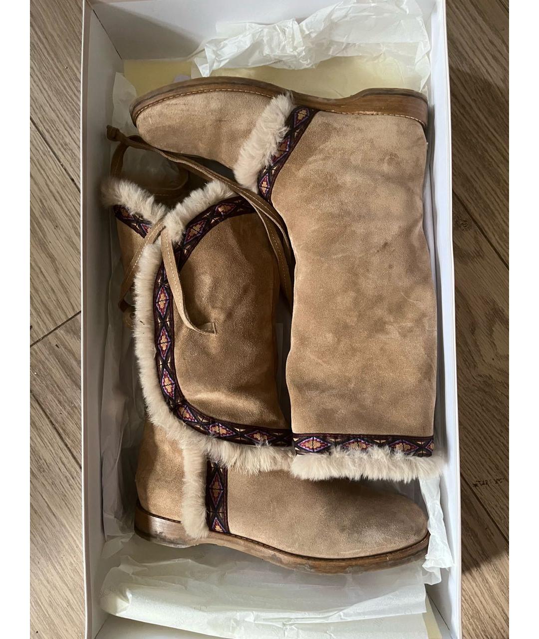 JIMMY CHOO Бежевые замшевые сапоги, фото 2