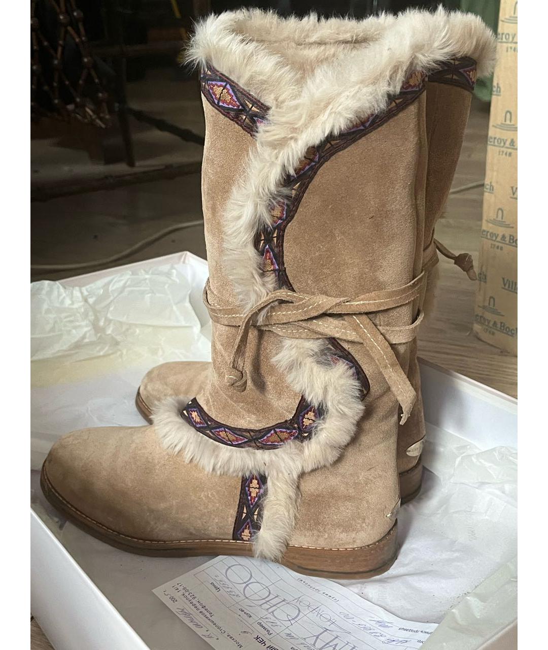 JIMMY CHOO Бежевые замшевые сапоги, фото 3