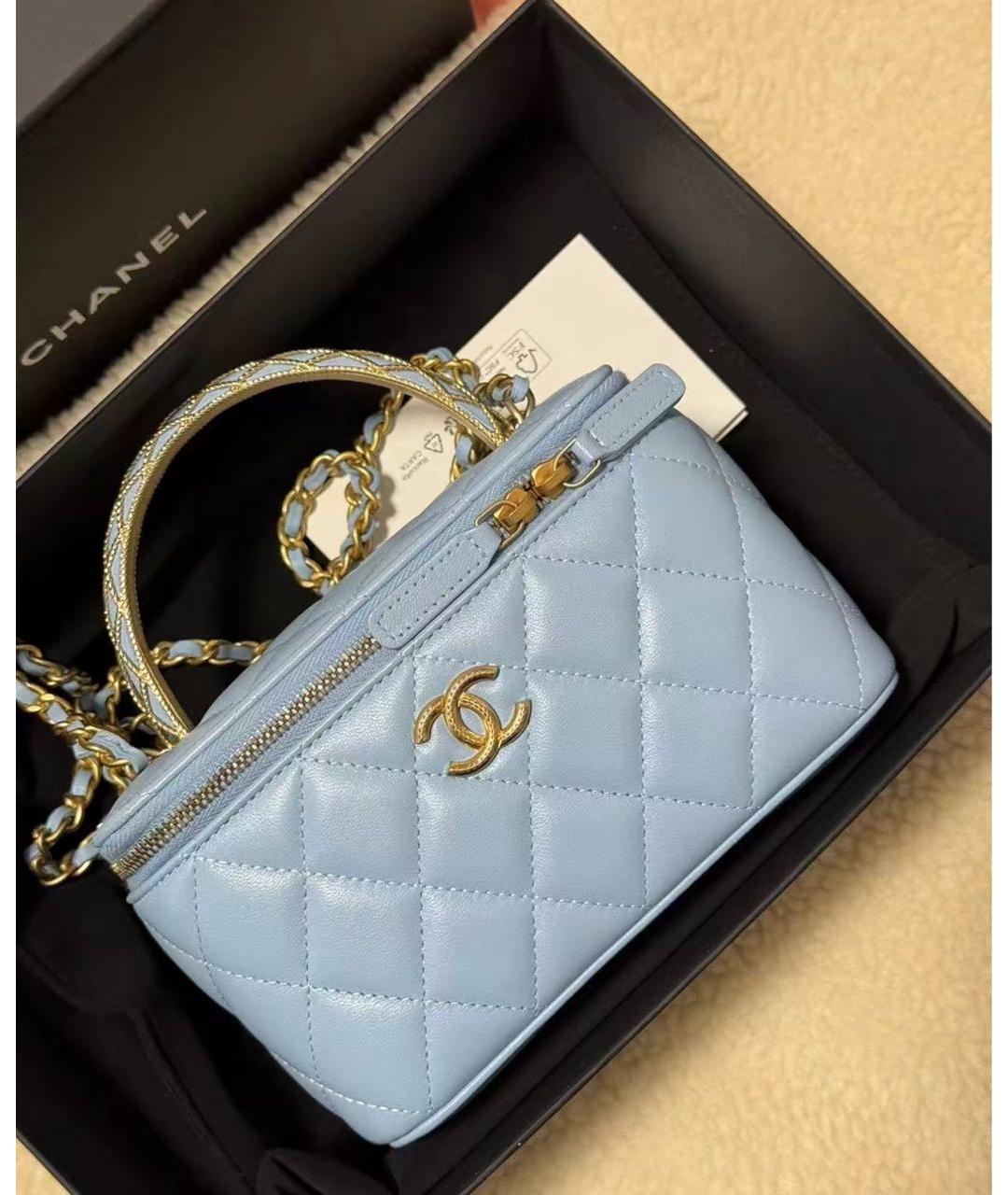 CHANEL Голубая кожаная сумка с короткими ручками, фото 4