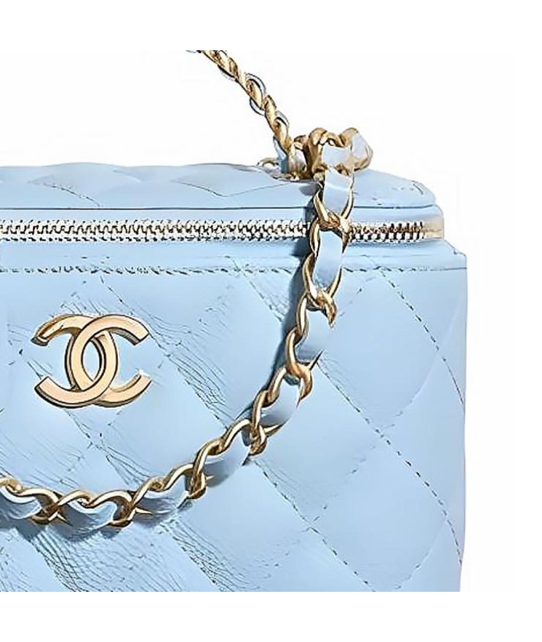 CHANEL Голубая кожаная сумка с короткими ручками, фото 3