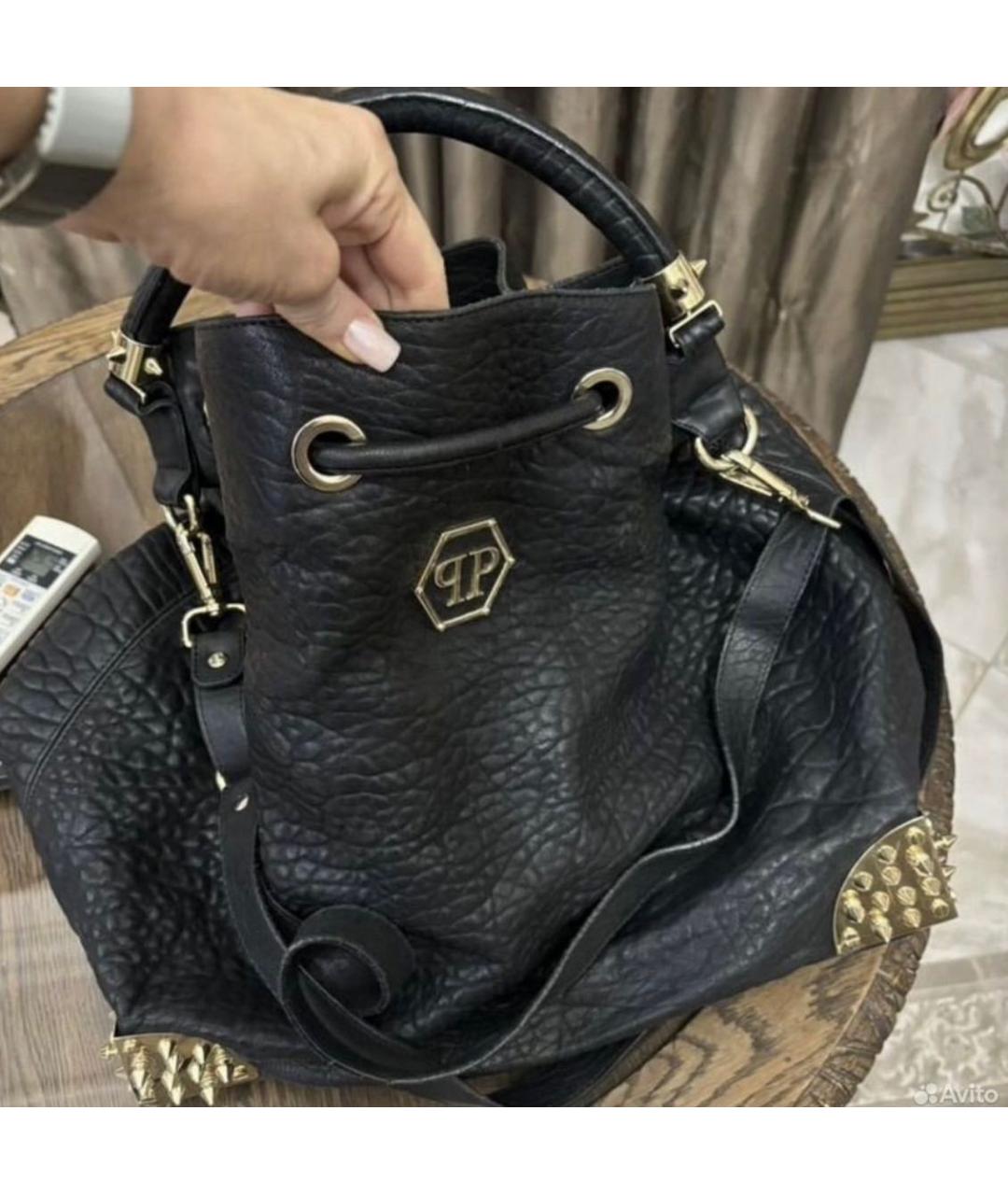 PHILIPP PLEIN Черная кожаная сумка тоут, фото 2