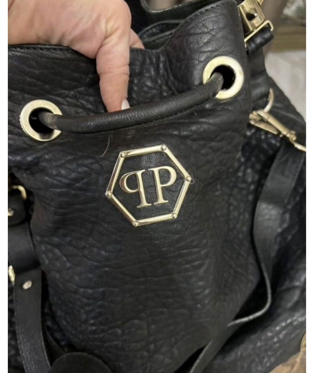 PHILIPP PLEIN Черная кожаная сумка тоут, фото 3