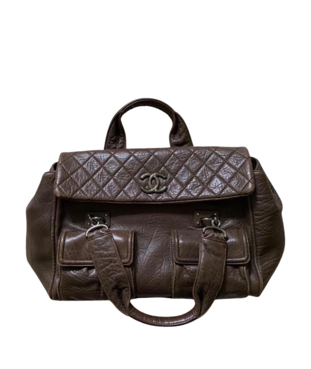 CHANEL Коричневая кожаная сумка с короткими ручками, фото 1
