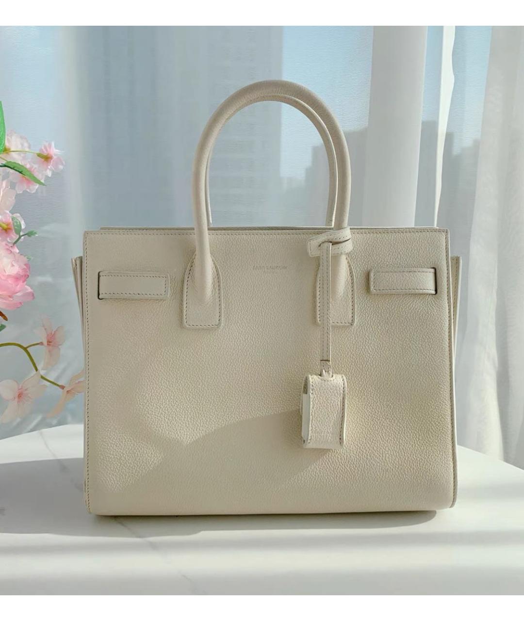 SAINT LAURENT Белая кожаная сумка с короткими ручками, фото 2