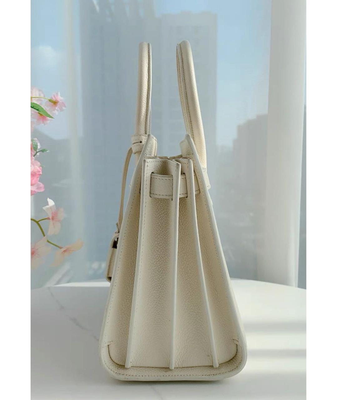 SAINT LAURENT Белая кожаная сумка с короткими ручками, фото 6