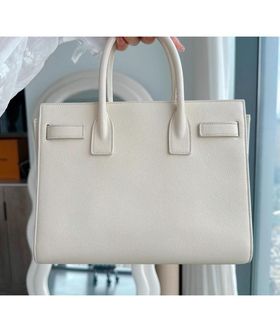 SAINT LAURENT Белая кожаная сумка с короткими ручками, фото 7