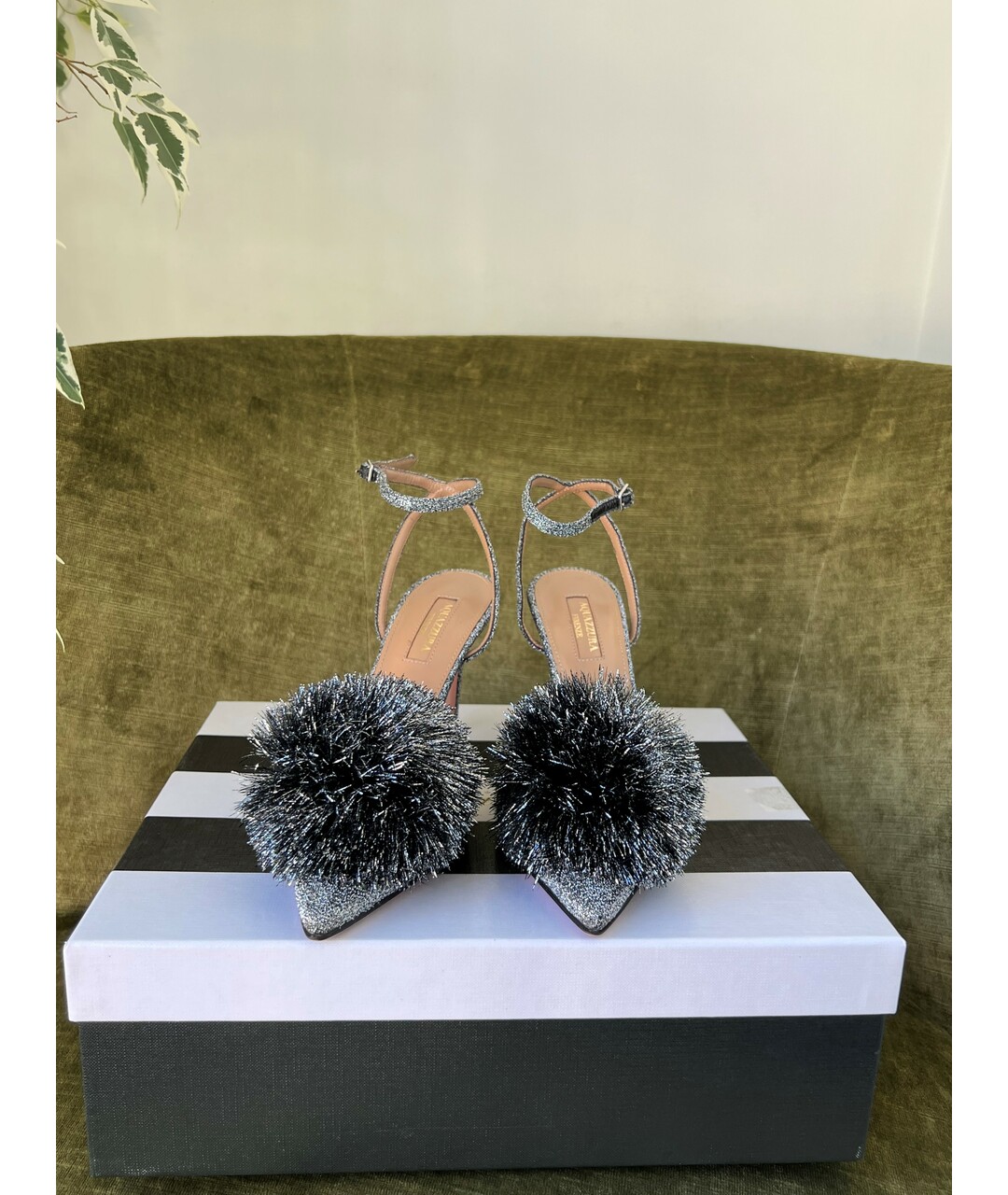 AQUAZZURA Серебряные текстильные туфли, фото 3