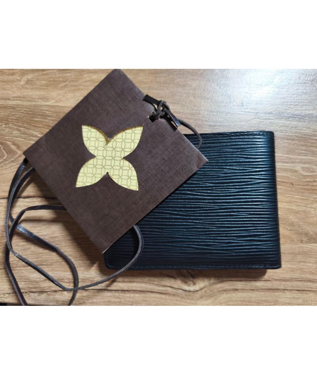 LOUIS VUITTON Черный кожаный кошелек, фото 3