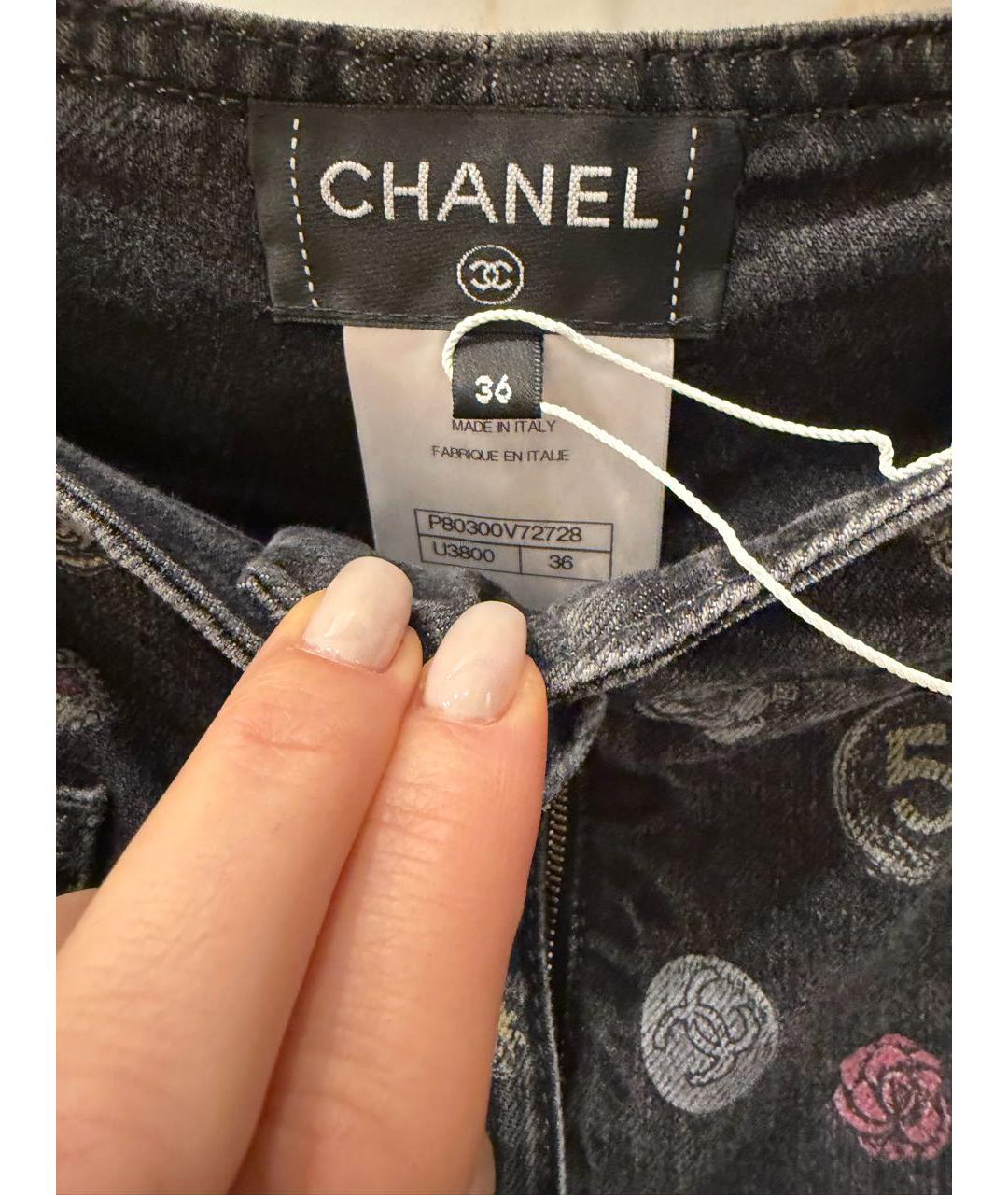 CHANEL Серые хлопко-эластановые прямые джинсы, фото 3