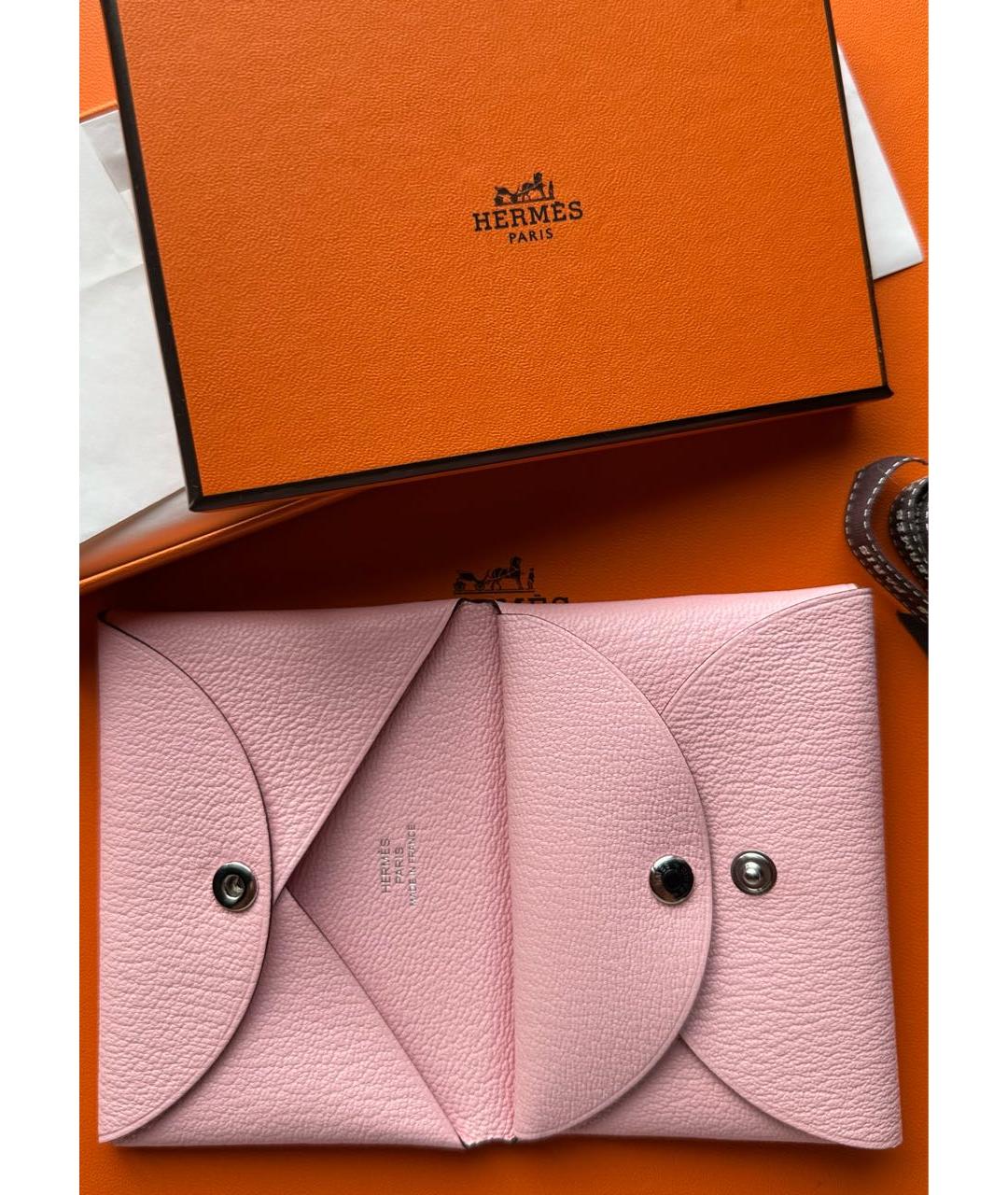HERMES Розовый кожаный кардхолдер, фото 3