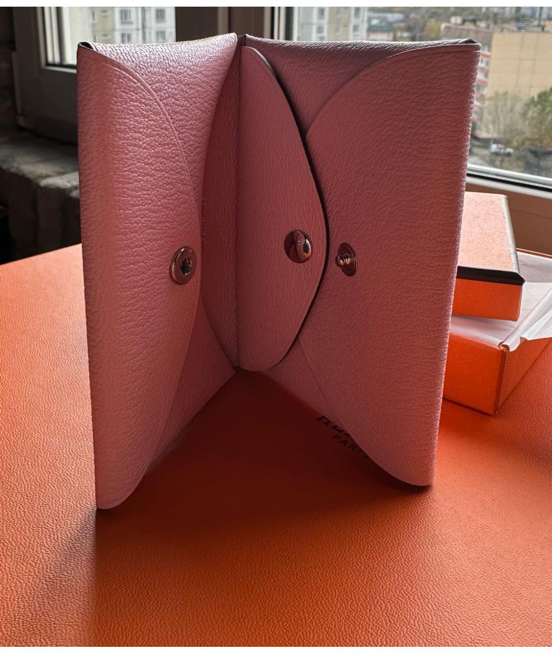 HERMES Розовый кожаный кардхолдер, фото 2