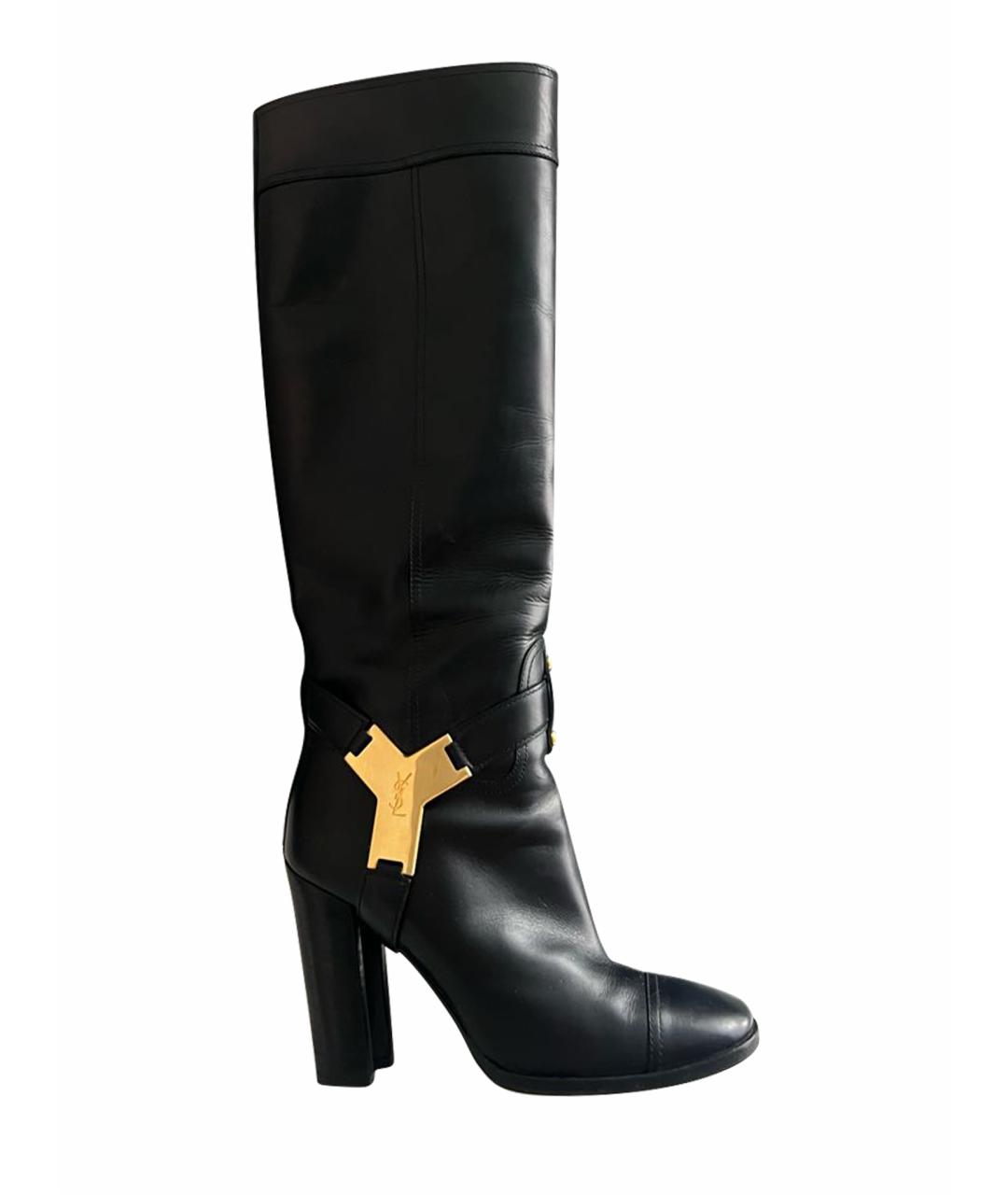 SAINT LAURENT Черные кожаные сапоги, фото 1