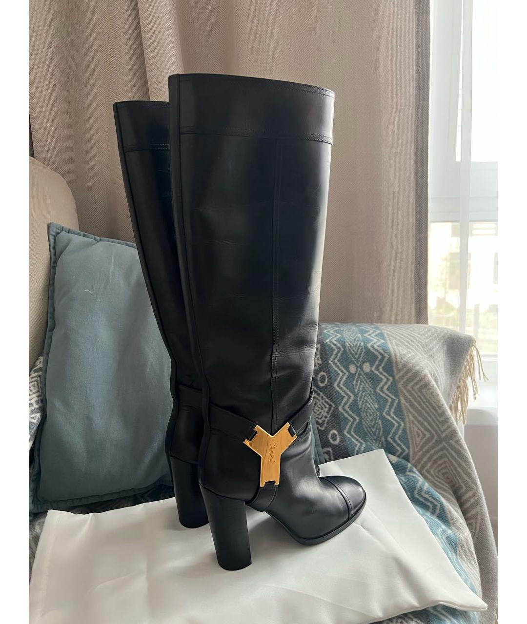 SAINT LAURENT Черные кожаные сапоги, фото 2