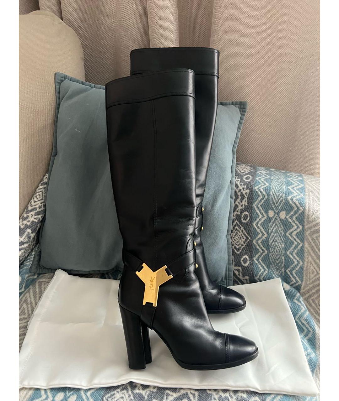 SAINT LAURENT Черные кожаные сапоги, фото 5