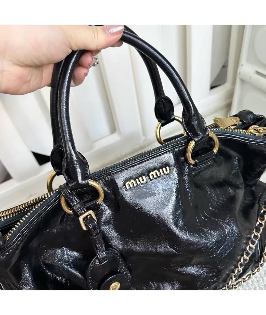 MIU MIU Черная кожаная сумка с короткими ручками, фото 7