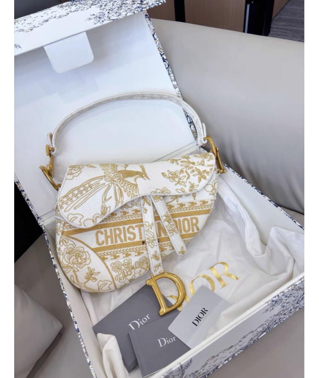 CHRISTIAN DIOR Золотая тканевая сумка через плечо, фото 3