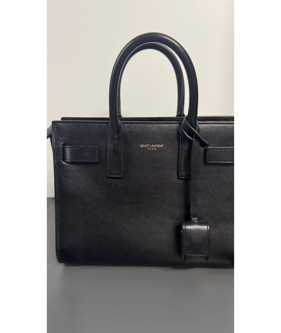 SAINT LAURENT Черная кожаная сумка с короткими ручками, фото 2