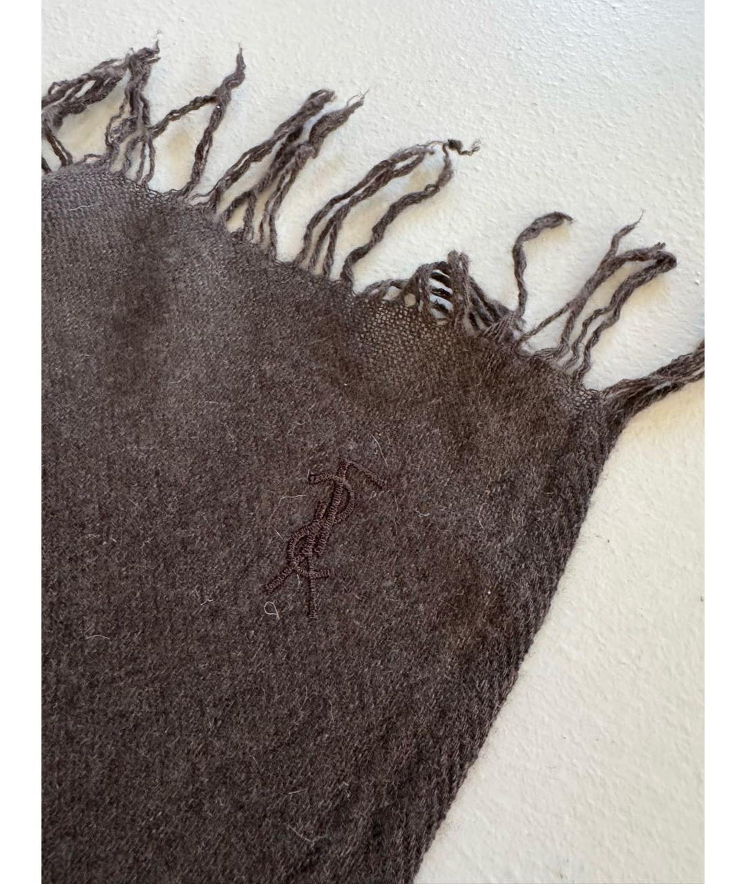 SAINT LAURENT Коричневый кашемировый шарф, фото 6