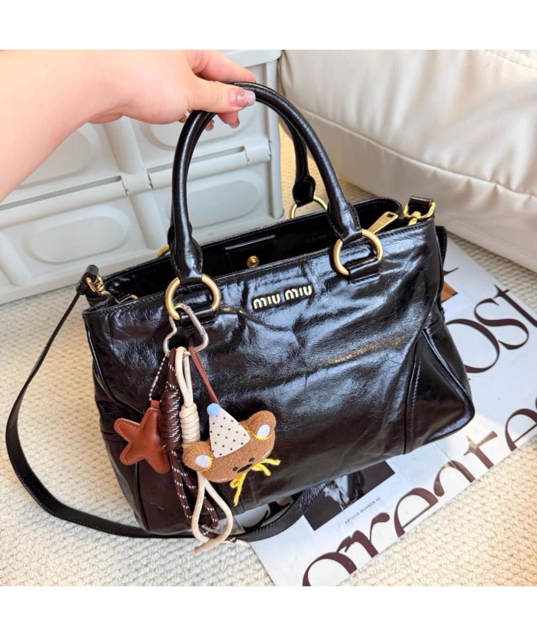 MIU MIU Коричневая кожаная сумка с короткими ручками, фото 7