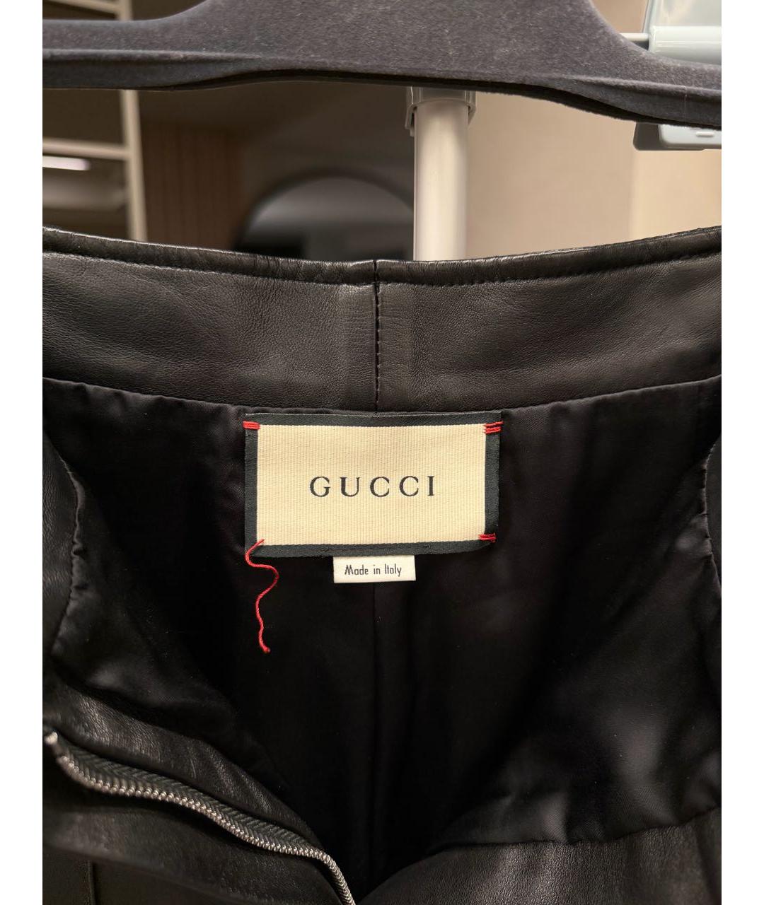 GUCCI Черные кожаные прямые брюки, фото 3