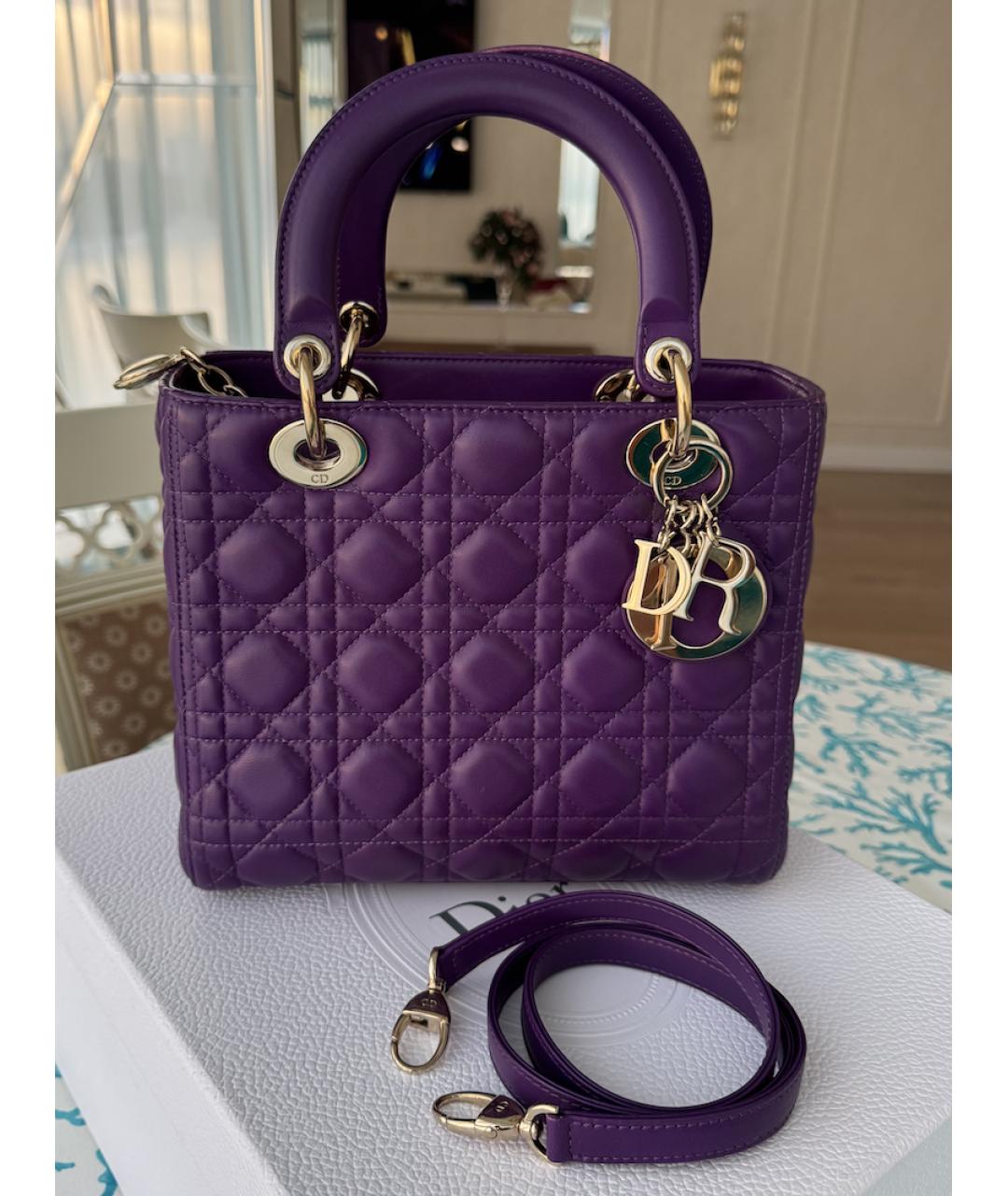 CHRISTIAN DIOR Фиолетовая кожаная сумка с короткими ручками, фото 10
