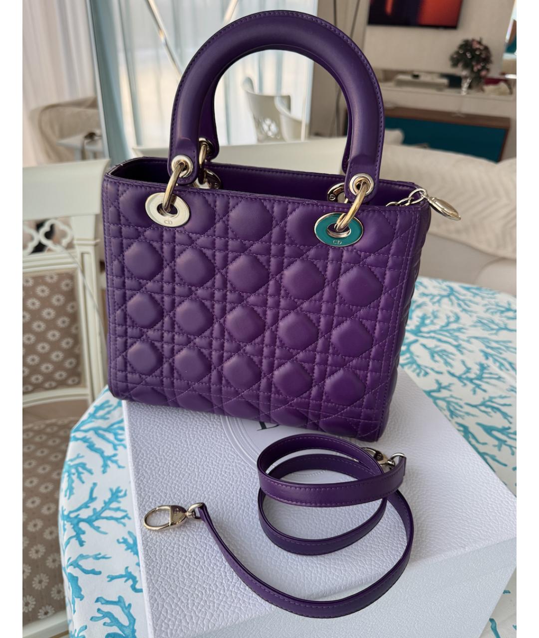 CHRISTIAN DIOR Фиолетовая кожаная сумка с короткими ручками, фото 3
