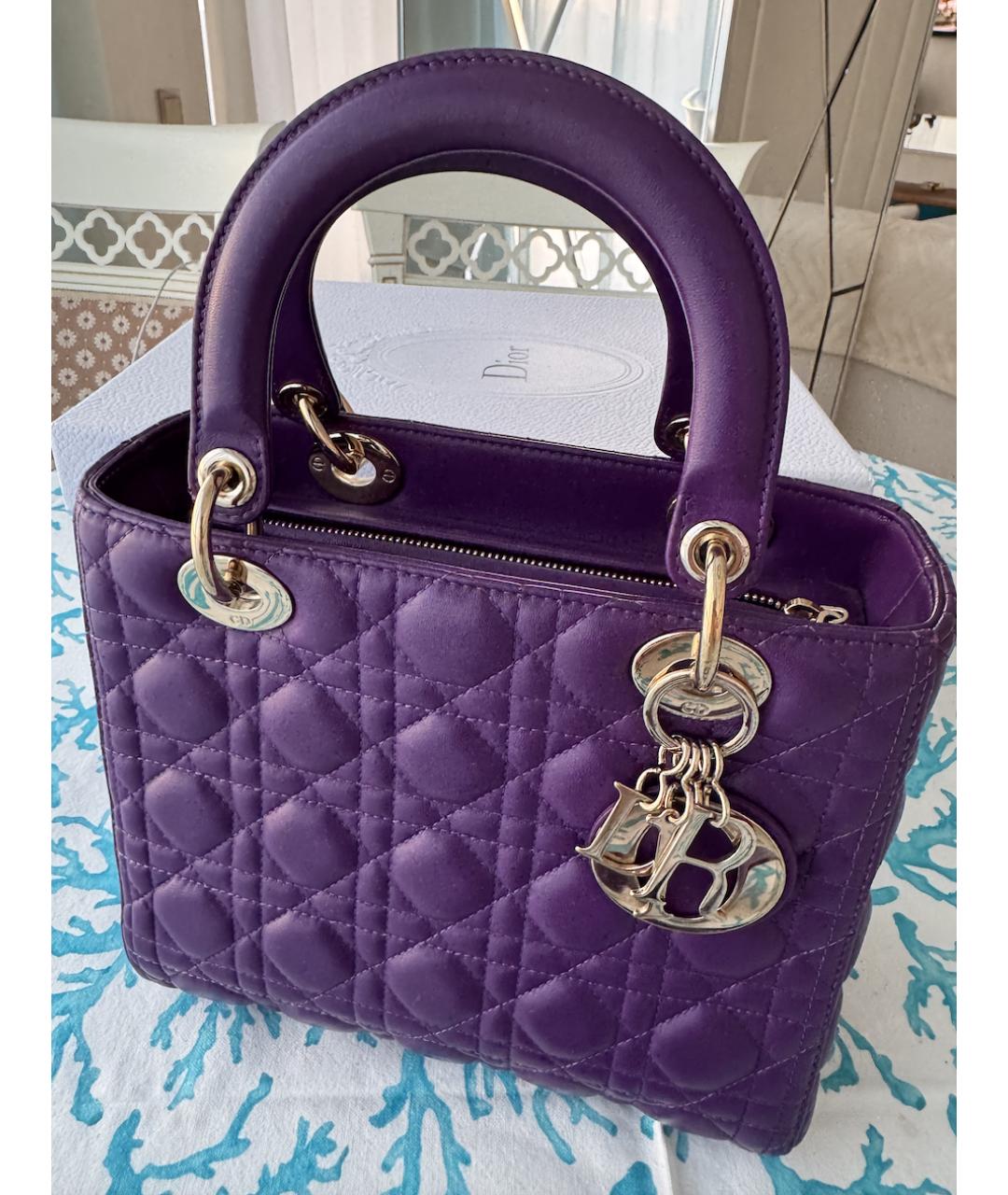 CHRISTIAN DIOR Фиолетовая кожаная сумка с короткими ручками, фото 7