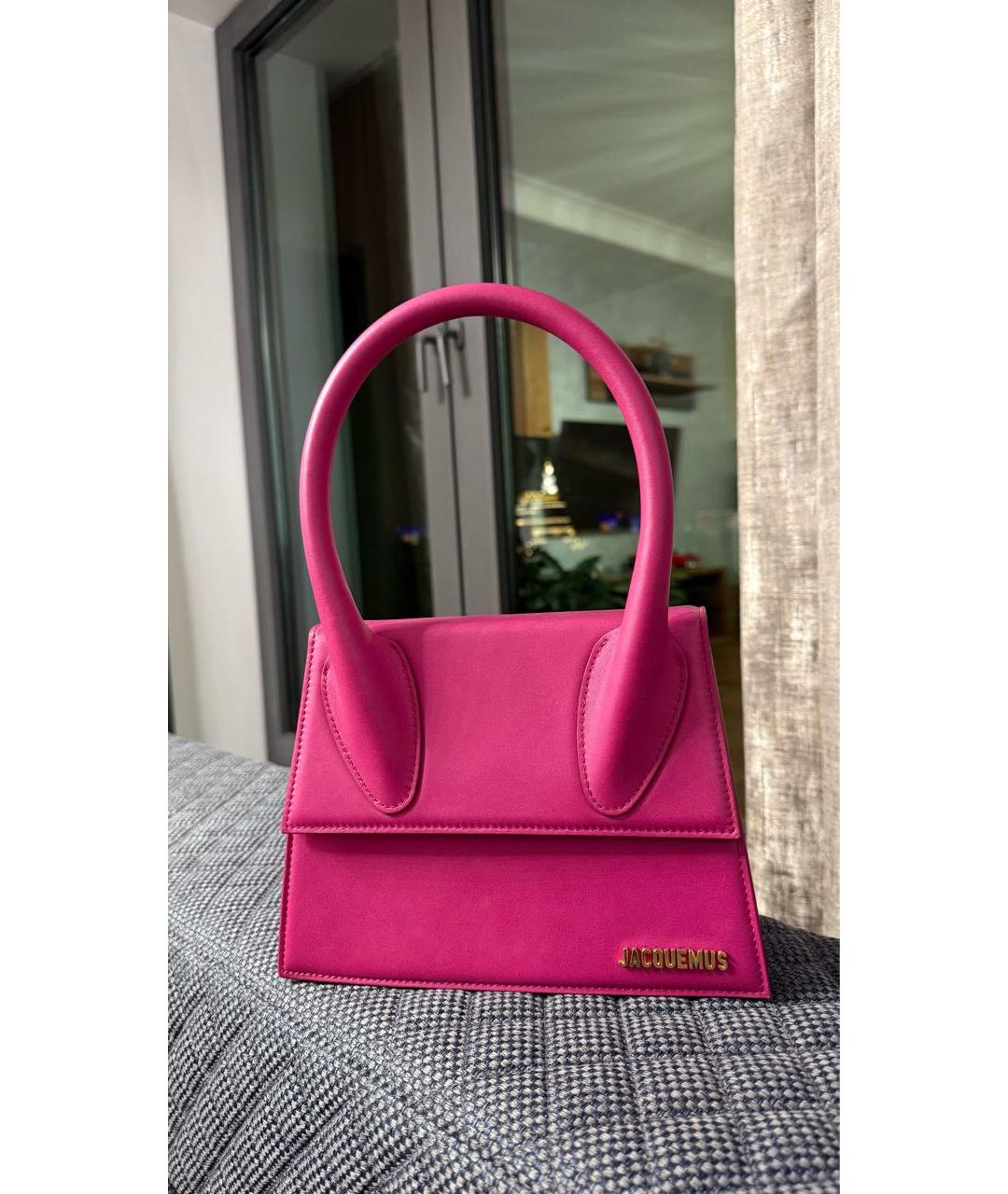 JACQUEMUS Фуксия кожаная сумка с короткими ручками, фото 8
