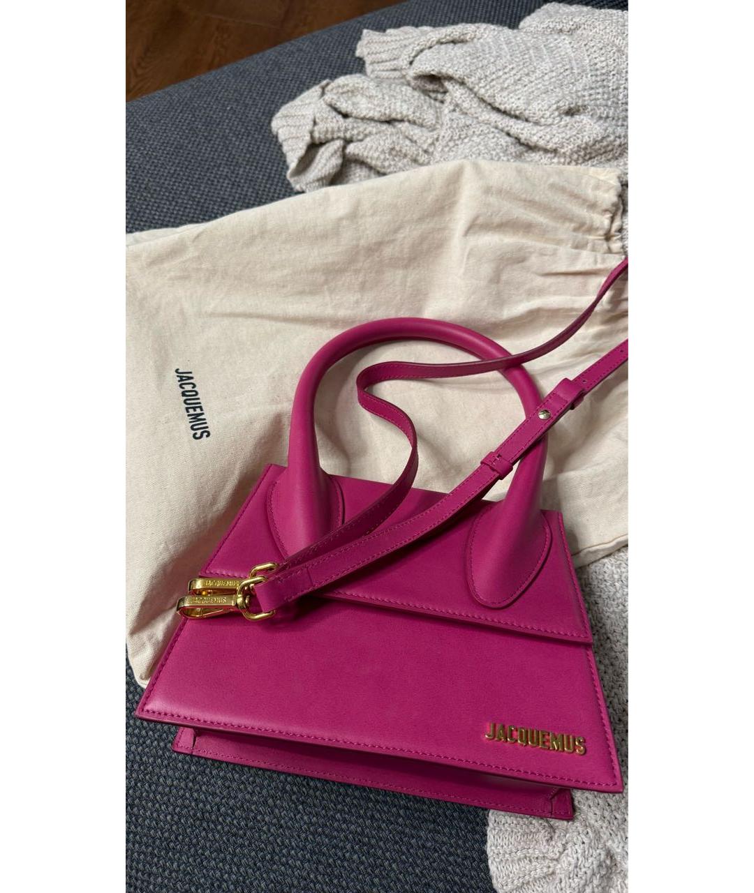JACQUEMUS Фуксия кожаная сумка с короткими ручками, фото 6