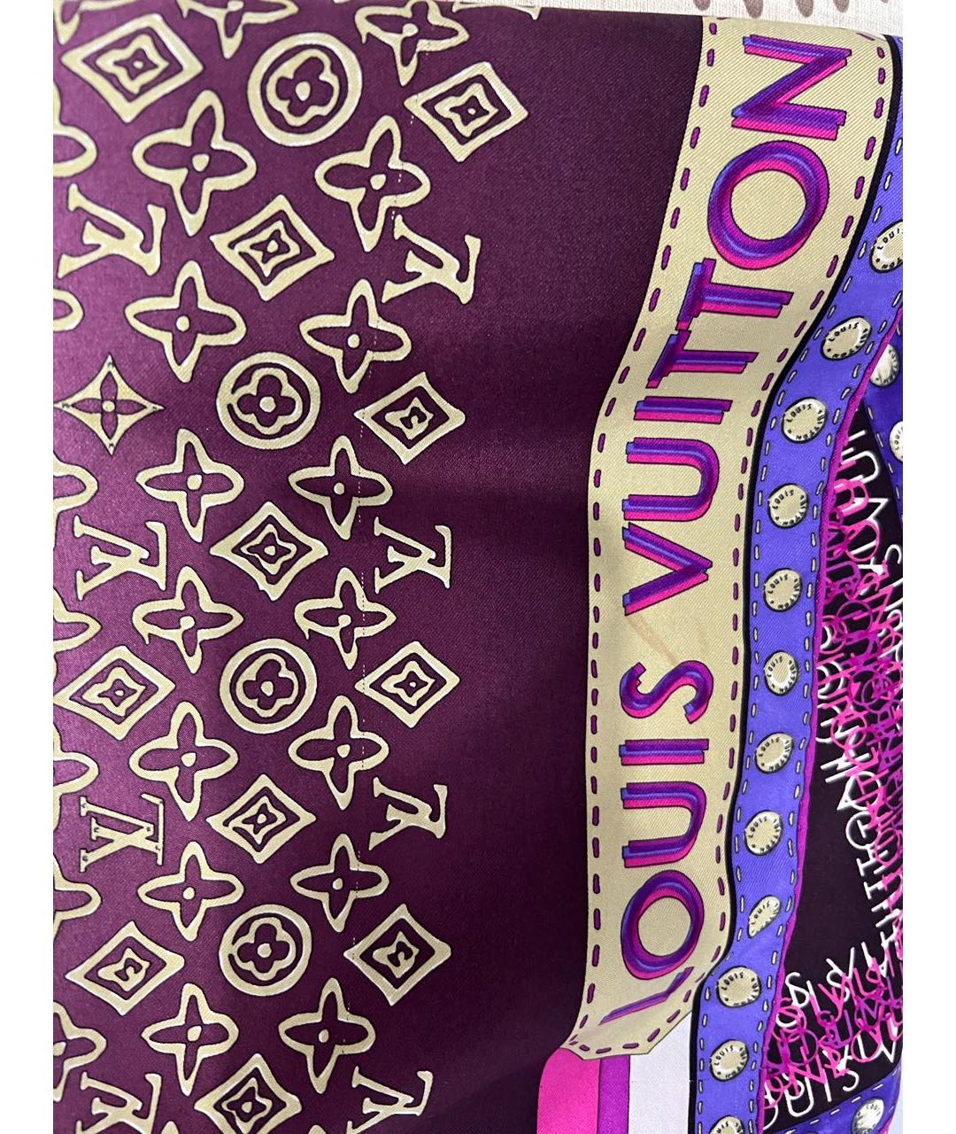 LOUIS VUITTON Фиолетовый шелковый платок, фото 5