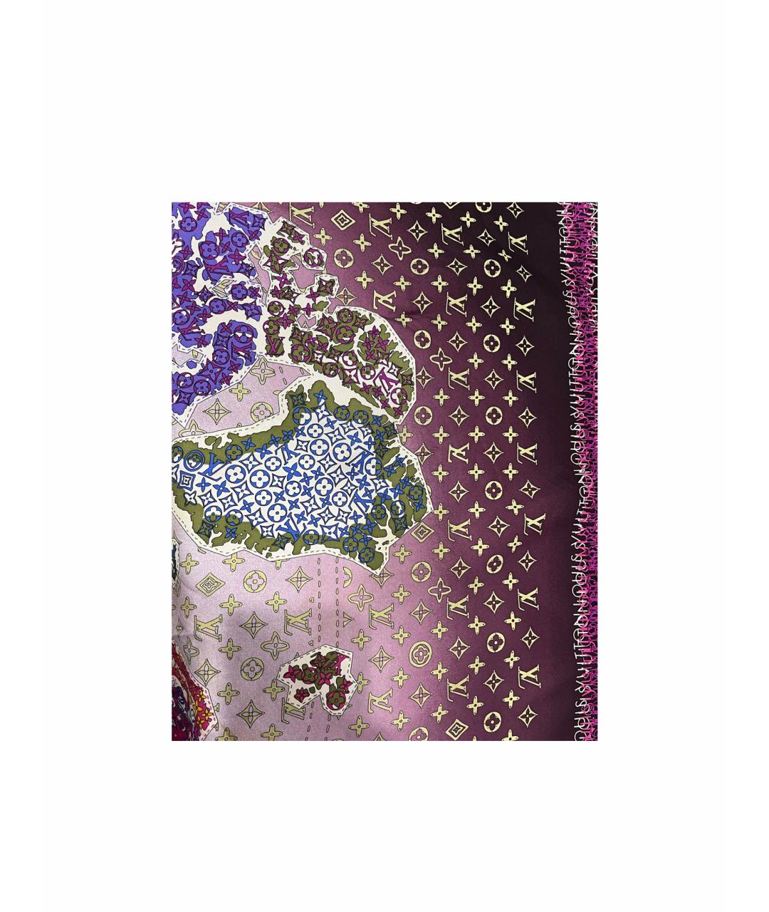 LOUIS VUITTON Фиолетовый шелковый платок, фото 1