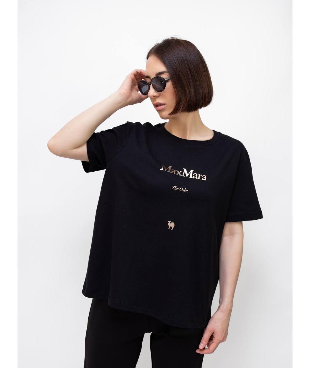 'S MAX MARA Черная хлопковая футболка, фото 2