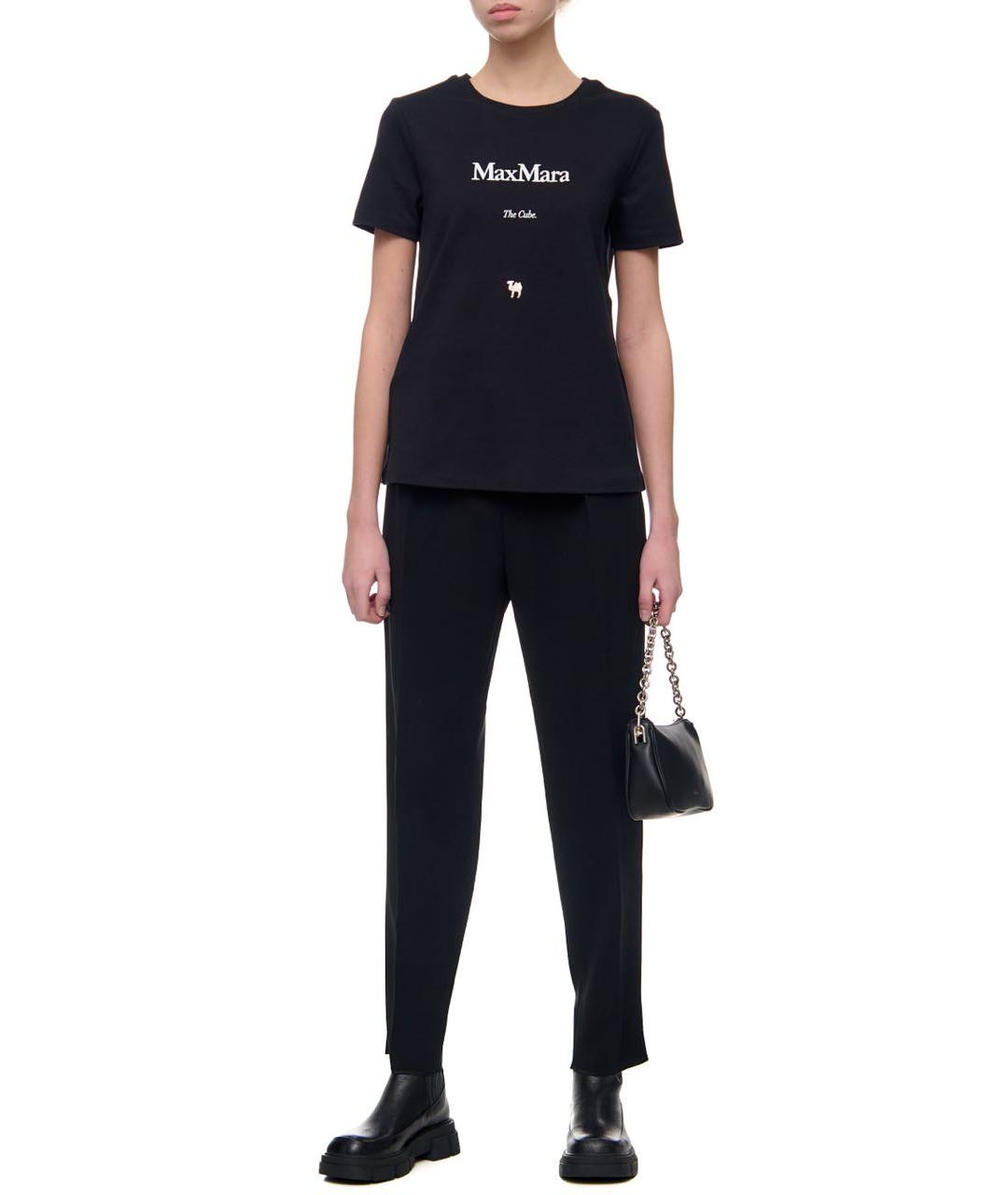 'S MAX MARA Черная хлопковая футболка, фото 4