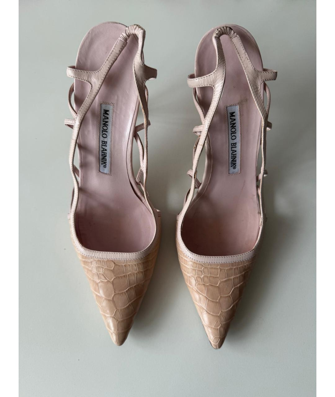 MANOLO BLAHNIK Бежевые текстильные туфли, фото 2