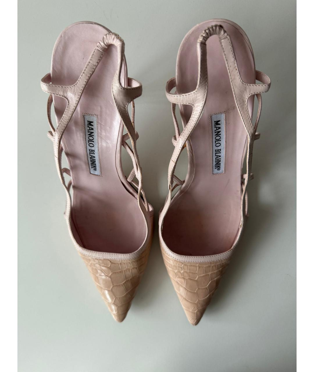 MANOLO BLAHNIK Бежевые текстильные туфли, фото 9