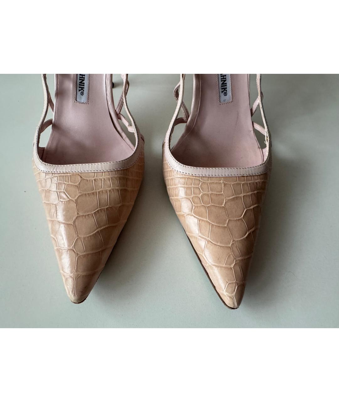 MANOLO BLAHNIK Бежевые текстильные туфли, фото 6