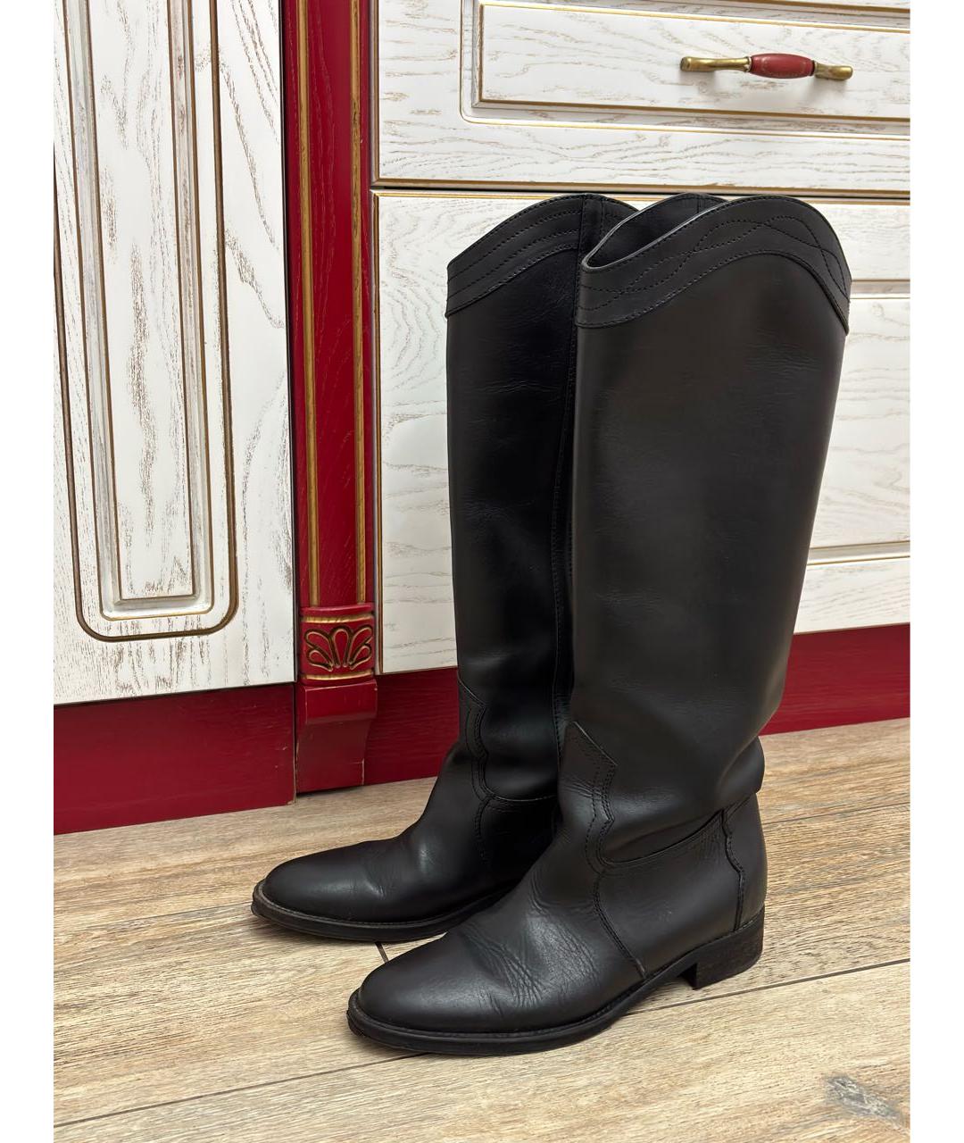 SAINT LAURENT Черные кожаные сапоги, фото 2