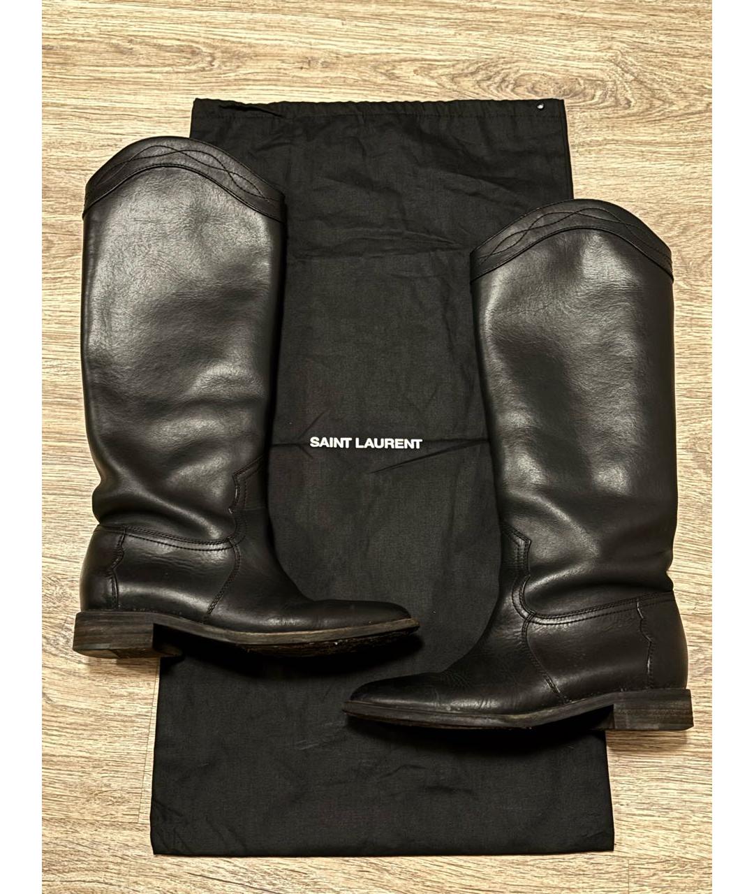 SAINT LAURENT Черные кожаные сапоги, фото 6