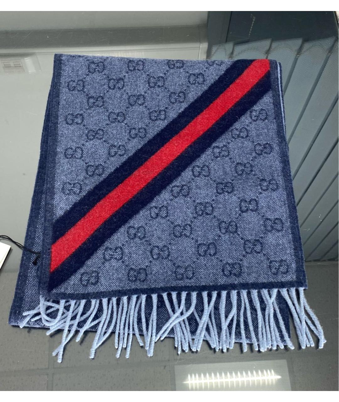 GUCCI Синий шерстяной шарф, фото 9
