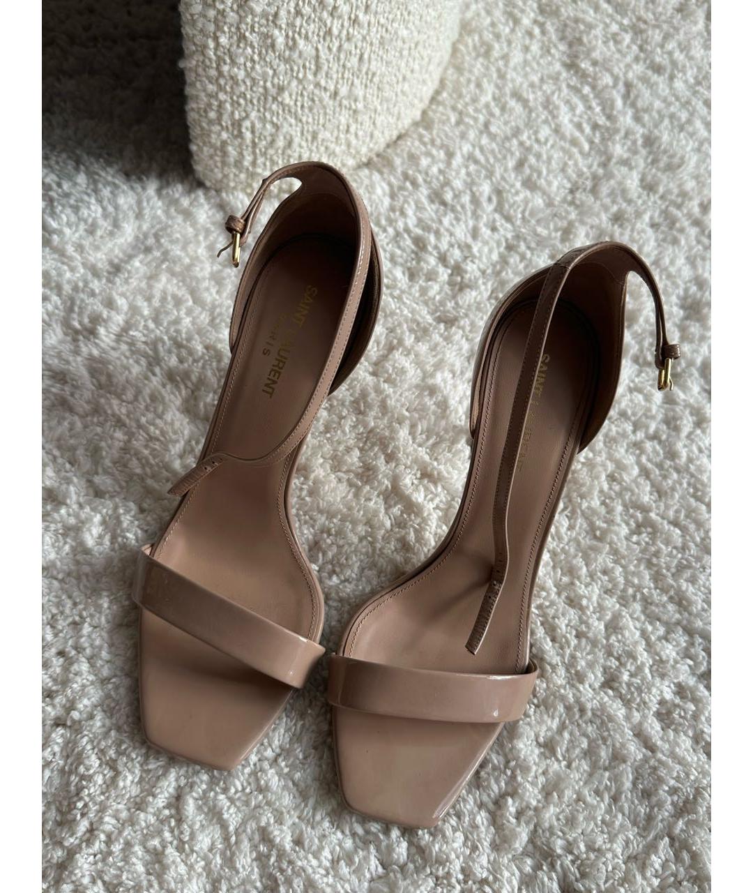 SAINT LAURENT Бежевые кожаные босоножки, фото 7