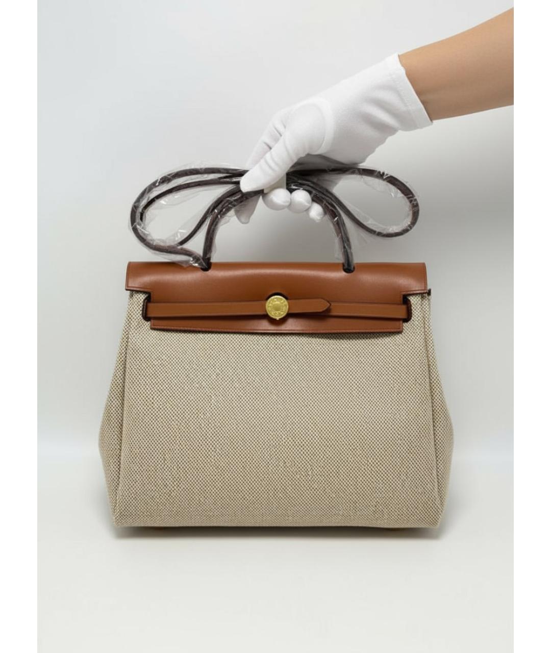 HERMES Бежевая тканевая сумка через плечо, фото 4