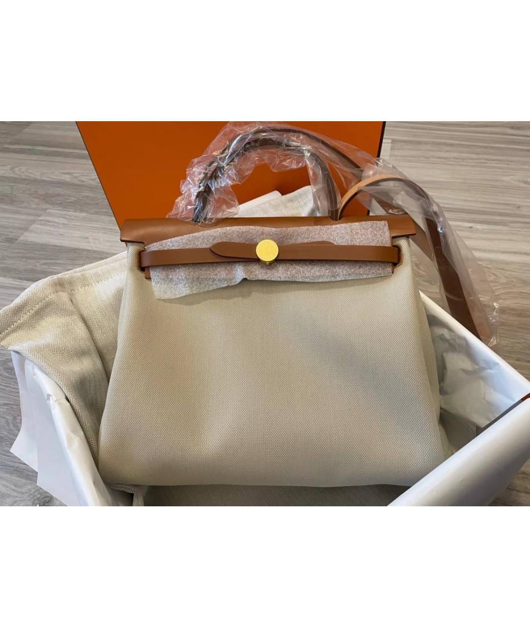 HERMES Бежевая тканевая сумка через плечо, фото 3