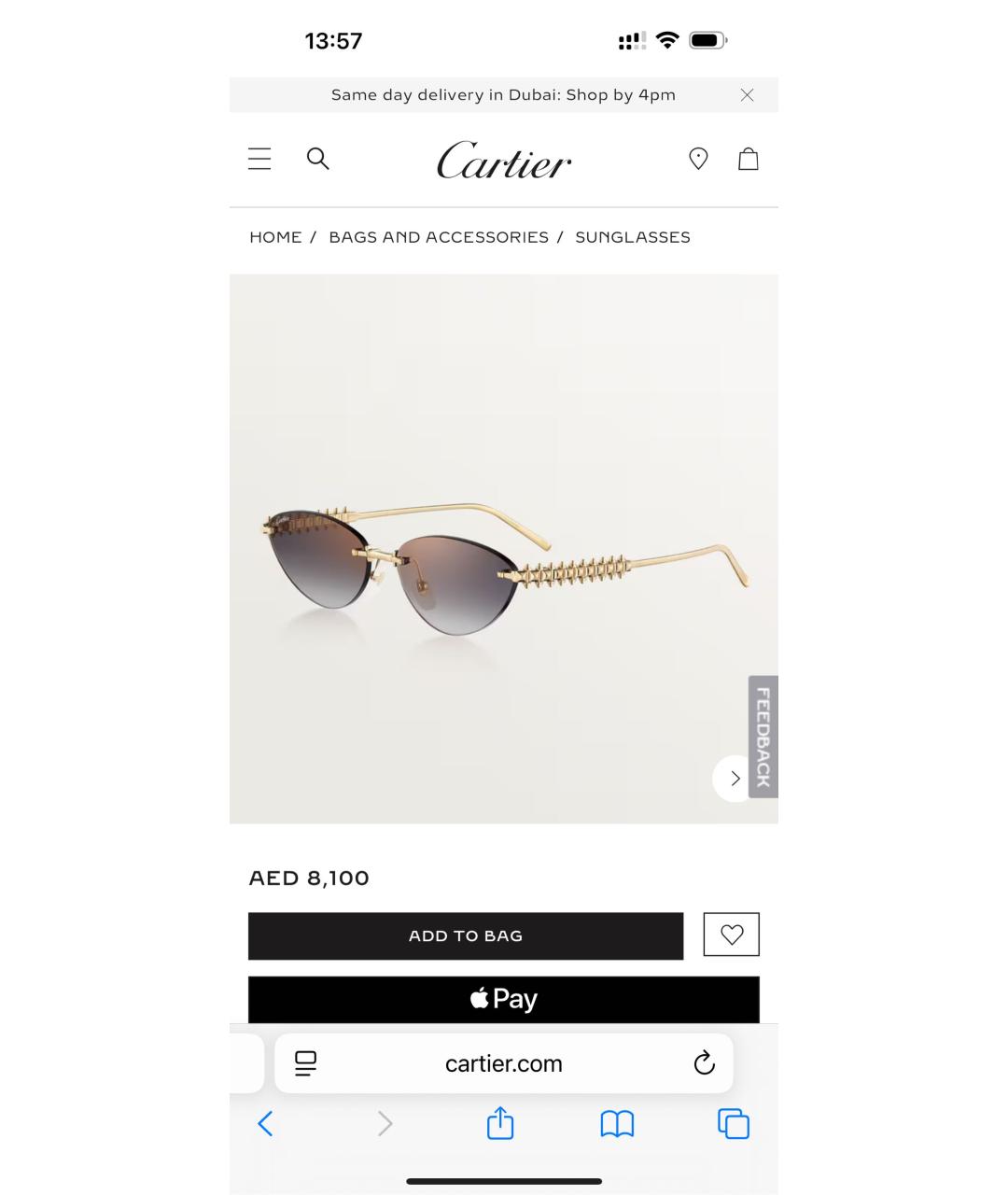 CARTIER Золотые металлические солнцезащитные очки, фото 7