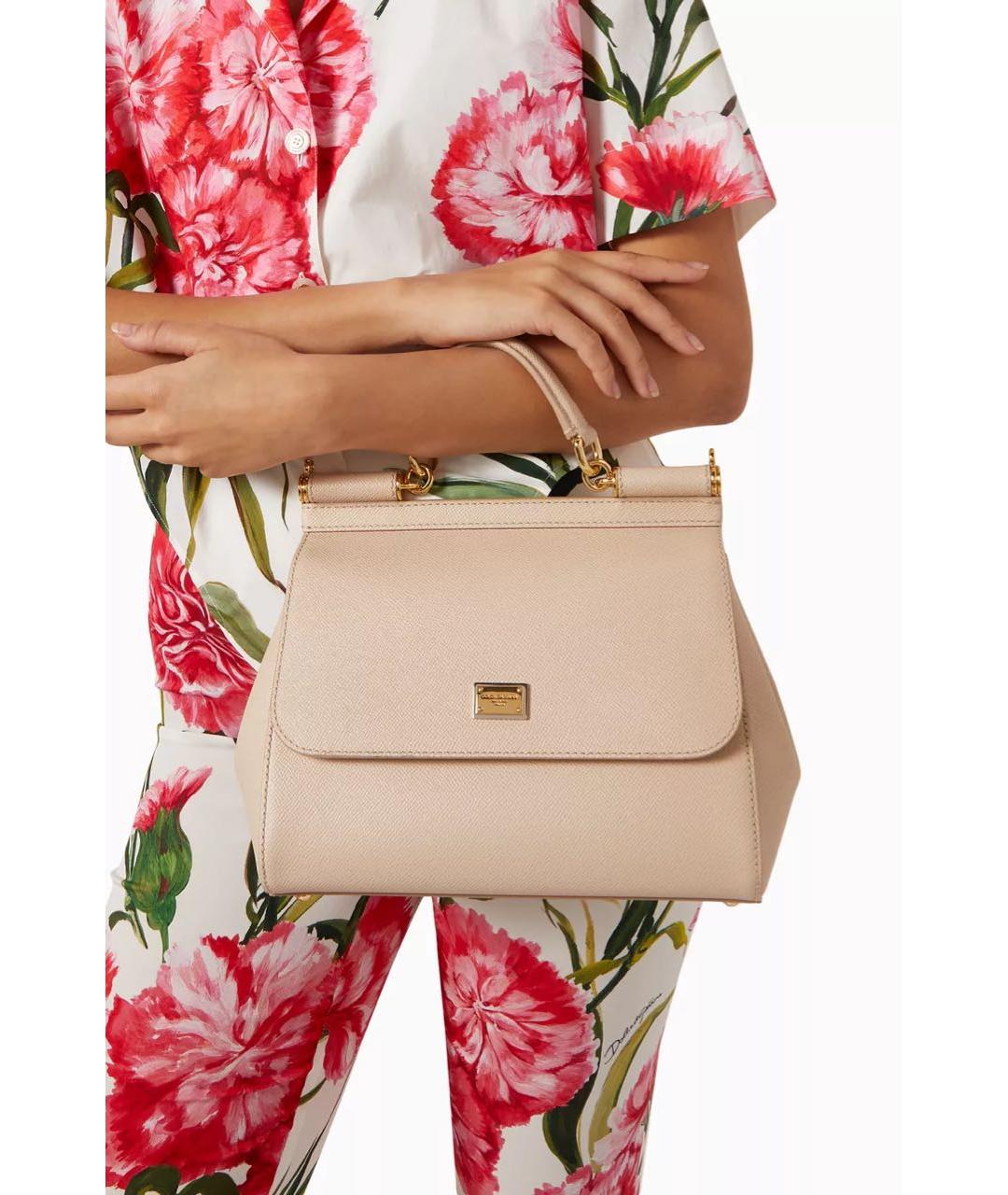 DOLCE&GABBANA Бежевая кожаная сумка с короткими ручками, фото 2