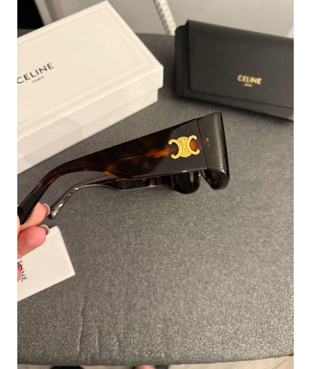 CELINE Коричневые пластиковые солнцезащитные очки, фото 3