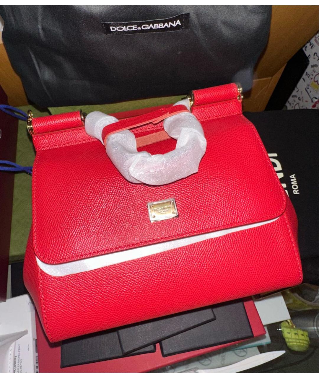DOLCE&GABBANA Красная кожаная сумка с короткими ручками, фото 4